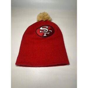 Mitchell & Ness San Francisco 49ers Beanie Red Gold Pom Knit Hat SF Logo NFL